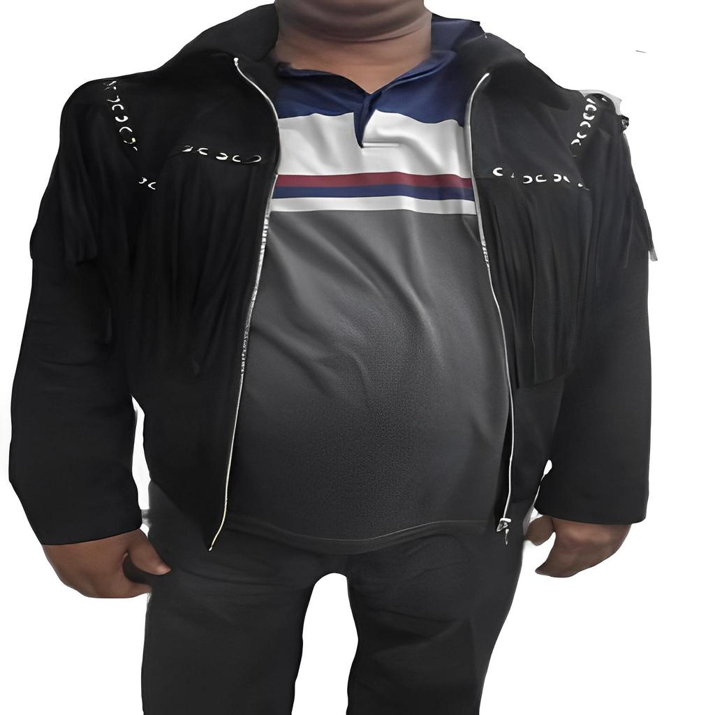NOORA Mens Suede Black Cowboy Western Leather Jacket With Fringe Tassels