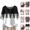 Women's Fashionable And Casual Shirt Half-sleeve Round Neck Print Blouse Top