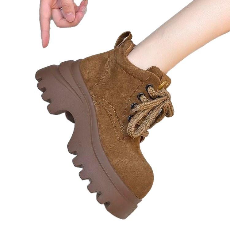 Popular thick heel Martin boots women's 2025 autumn new thick-soled heightening versatile big yellow boots retro lace-up short boots