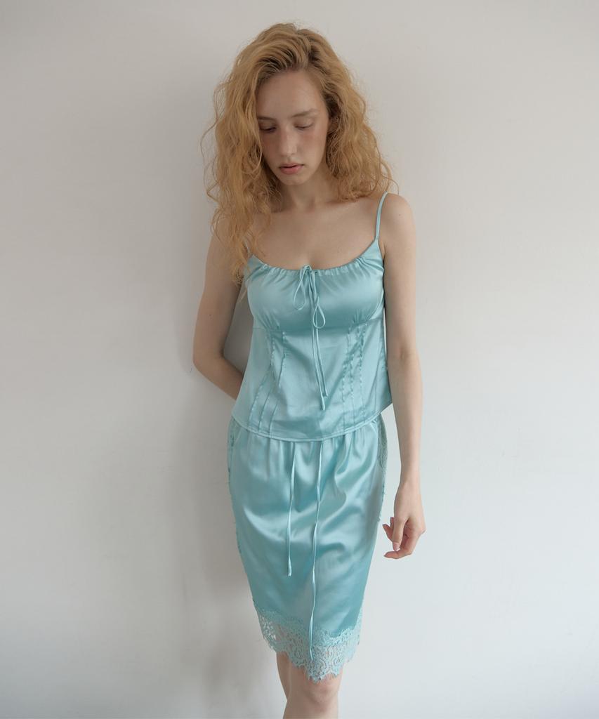 Asula Silk Touch Lace Midi Skirt (Mint)