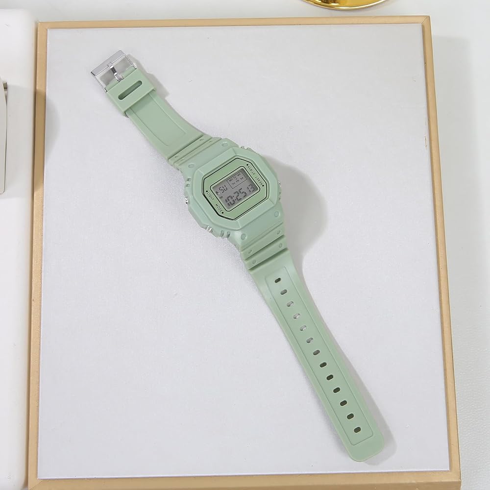 Kids Digital Watch Boys Girls Colorful Alarm Clock with Day Display Green