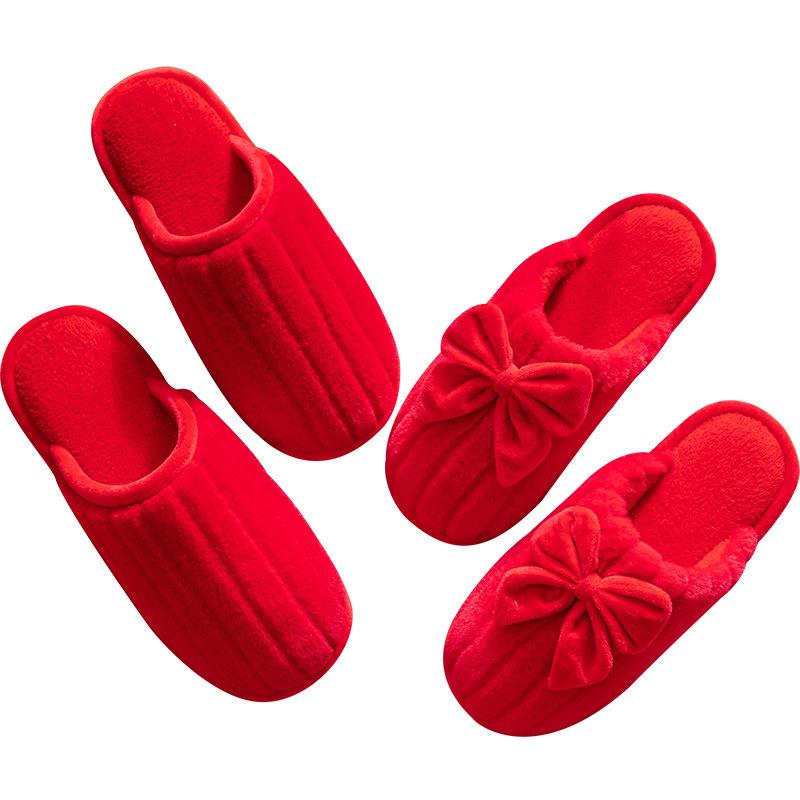 Baumwollpantoffeln Damen Hochzeit Heimgebrauch im Winter drinnen rutschfest Heimwärme Paar Plüsch Winter Herren