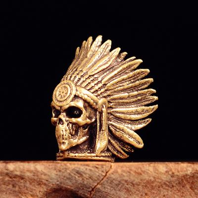 Törzsfőnök Koponyafej Sárgaréz Kés Gyöngyök EDC Kültéri DIY Paracord Szőtt Karkötők Charms Zsinór Kulcstartó Medálok Akasztók Kiegészítők