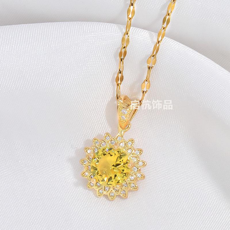 Sunflower Necklace Women'S Simple High Trend Versatile Zircon Pendant Clavicle Accessories