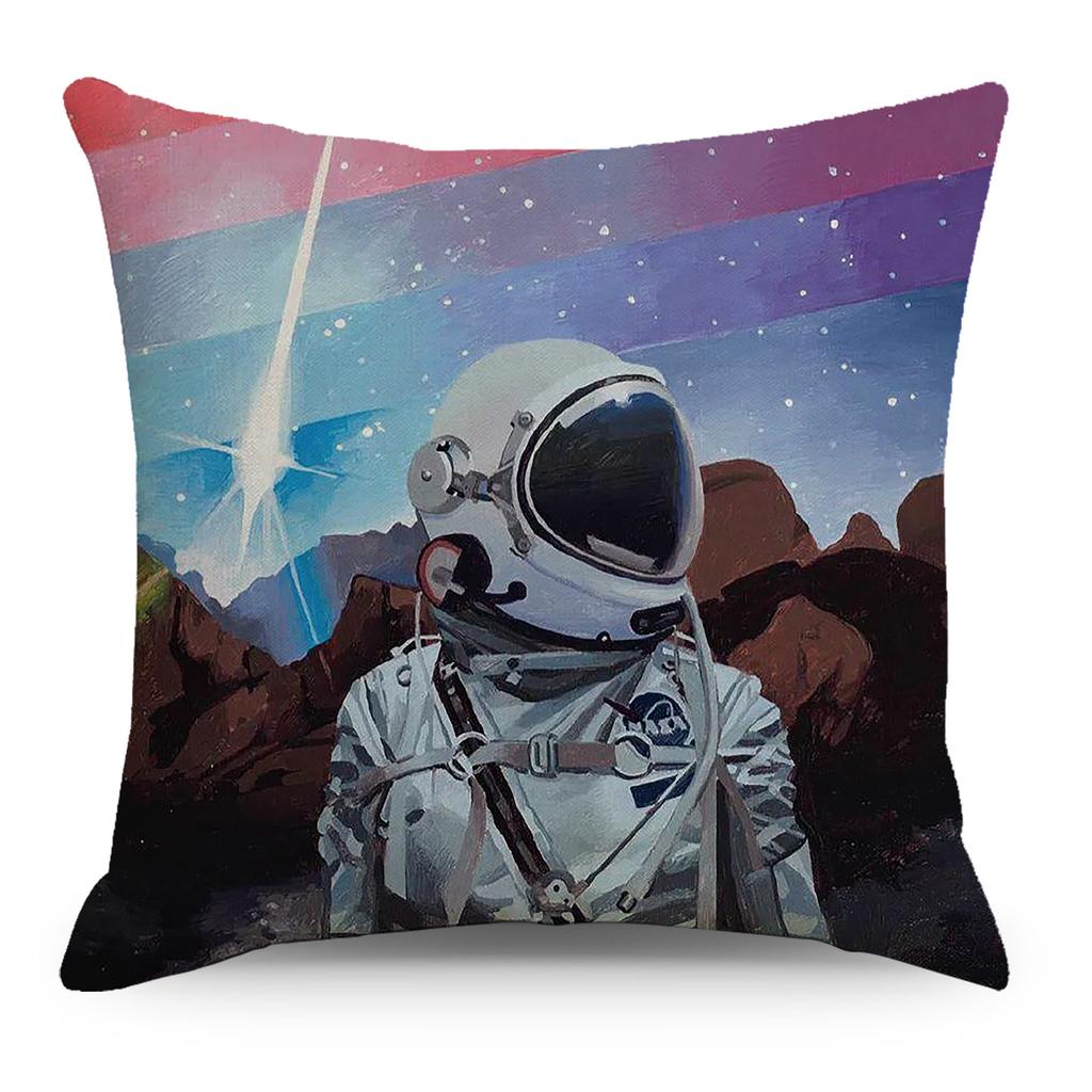 Wish Pillowcase Astronaut Planet Linen Pillow Cushion Cover