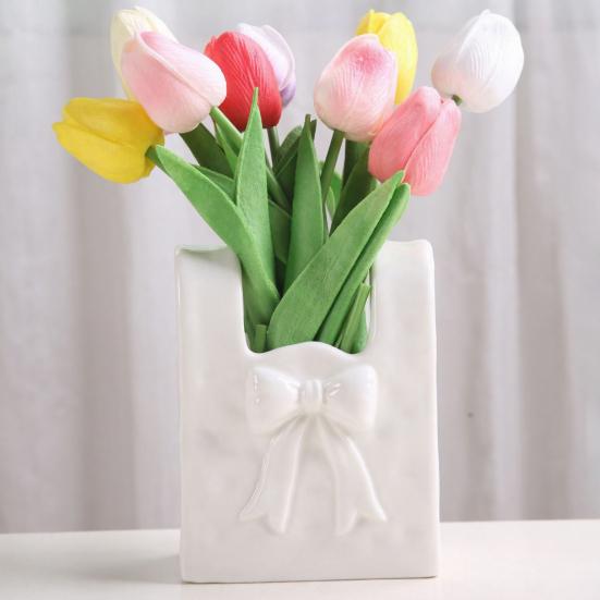Yousheng Keramikvase mit Schleifendetail Rosa Weiß Schleife/Handtasche/Blumenstrauß Blumenvase für Wohnzimmer Esszimmer Regal Tisch Desktop Deko