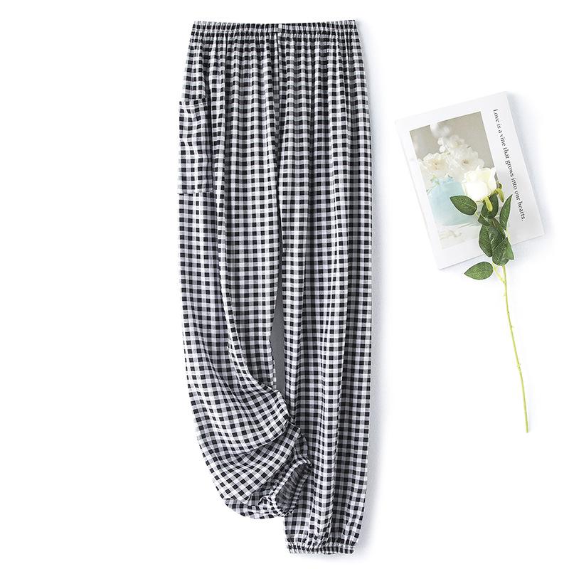 

Пижамные брюки из хлопкового шелка, женские летние тонкие антимоскитные широкие брюки, однотонные, для отдыха на открытом воздухе, для дома, с принтом, пляжные брюки Nine-minute One Size