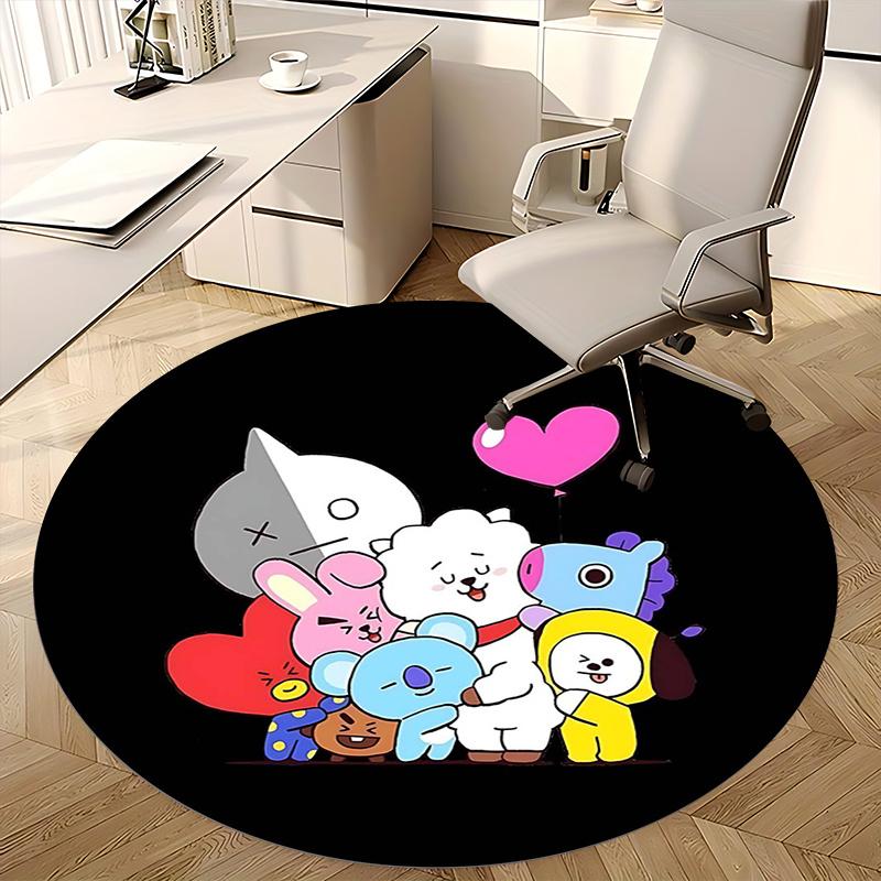Kpop Chair Mat Round Rug-Office Carpet, Machine Washable, Non-slip, Suitable for Living Rooms, Bedrooms
