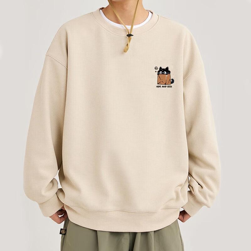 Baleno Men's Heavyweight Waffle Knit Sweatshirt with JPB Black Cat Print