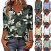 Women's Tops Three-quarter Sleeve Shirt V-neck Loose Casual Shirt Print T-shirt