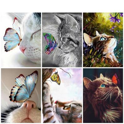 Diamant-Malerei, Katze und Schmetterling, Diamant-Stickerei, Tiere, Kreuzstich, voller Bohrer, Wandaufkleber