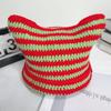 Autumn-Winter Striped Woolen Hat with Cute Cat Ears - Fashionable, Versatile Devil Design.
