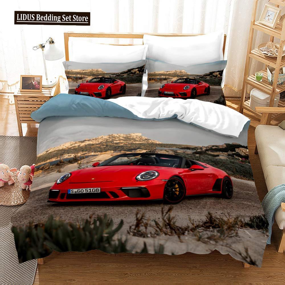 Sport Racing Car Duvet Cover Set Blue Race Car Bedding Set Full Size Boys Blue Flame Extreme Speed Sports Car Comforter Cover