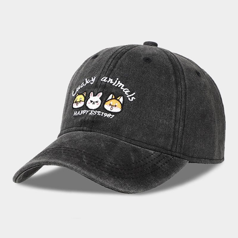 Casquette de baseball à bord incurvé brodée avec un lapin de dessin animé, chapeau de camionneur respirant pour les activités de plein air décontractées