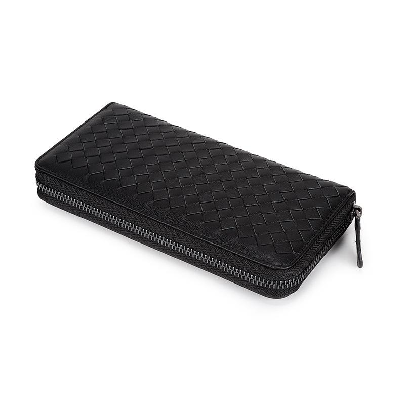 New Style Hand Woven Sheepskin Long Wallet Large Capacity Zipper Clutch Purse Genuine Leather Money Clip For Men Women