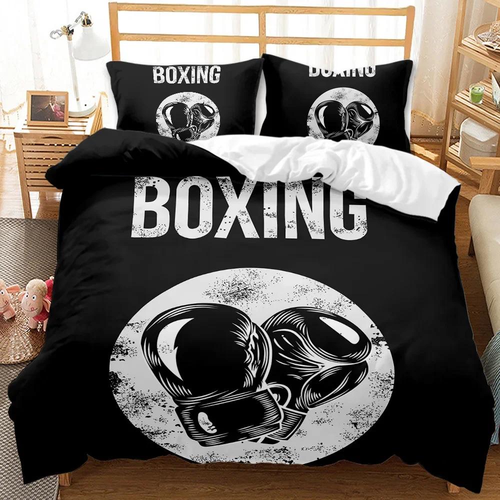 Boxing Gloves Duvet Cover Queen/King Size For Kids Teens Boys Men Adult Sports Boxing Game Competitive Duvet Cover, Black Red