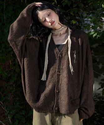 Runaki'Hu' Wxk027 Fluffy Loose Fit Cardigan (Brown)