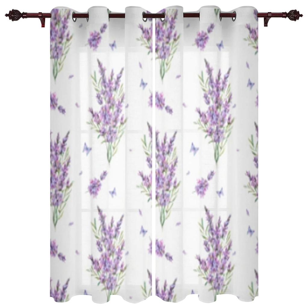 Bedroom Kitchen Curtains Lavender Plant Flowers Curtain Living Room Decoration Items Window Curtains for Living Room