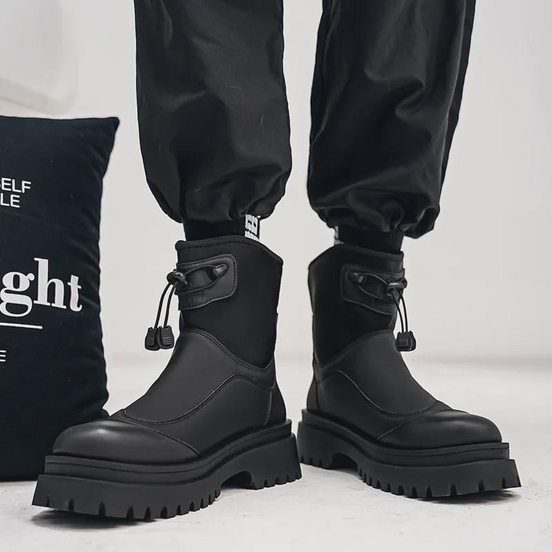Men's Winter Fashion Waterproof Non-Slip High-Top Leather Boots with Thick Soles and Height Increase