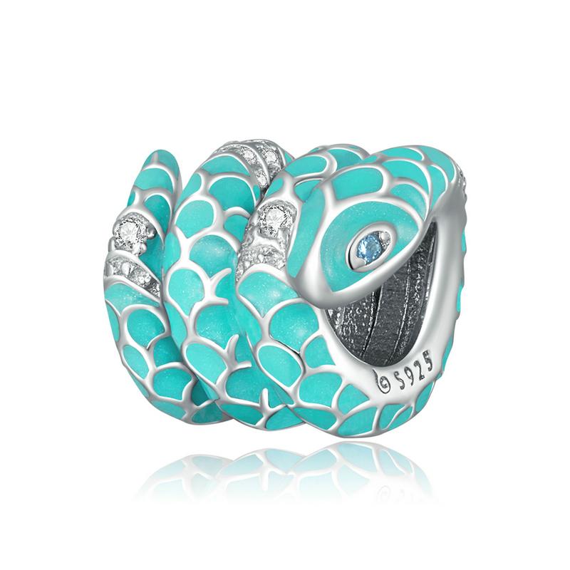 WOSTU 925 Sterling Silver Blue Snake Vintage Dragon Charm Bead Pendant Fit Original Bracelet Necklace For Women Jewelry CTC576