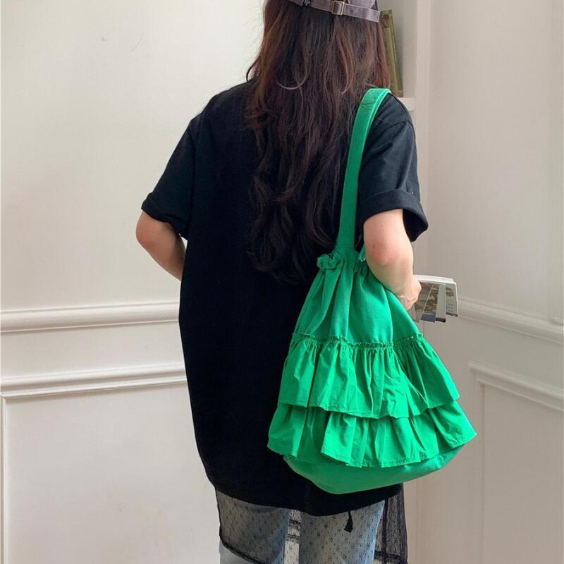 Korean Style Shoulder Bags Women Handheld Bags Leisure Versatile New Drawstring Design Lotus Leaf Edge Waterproof Axillary Bags