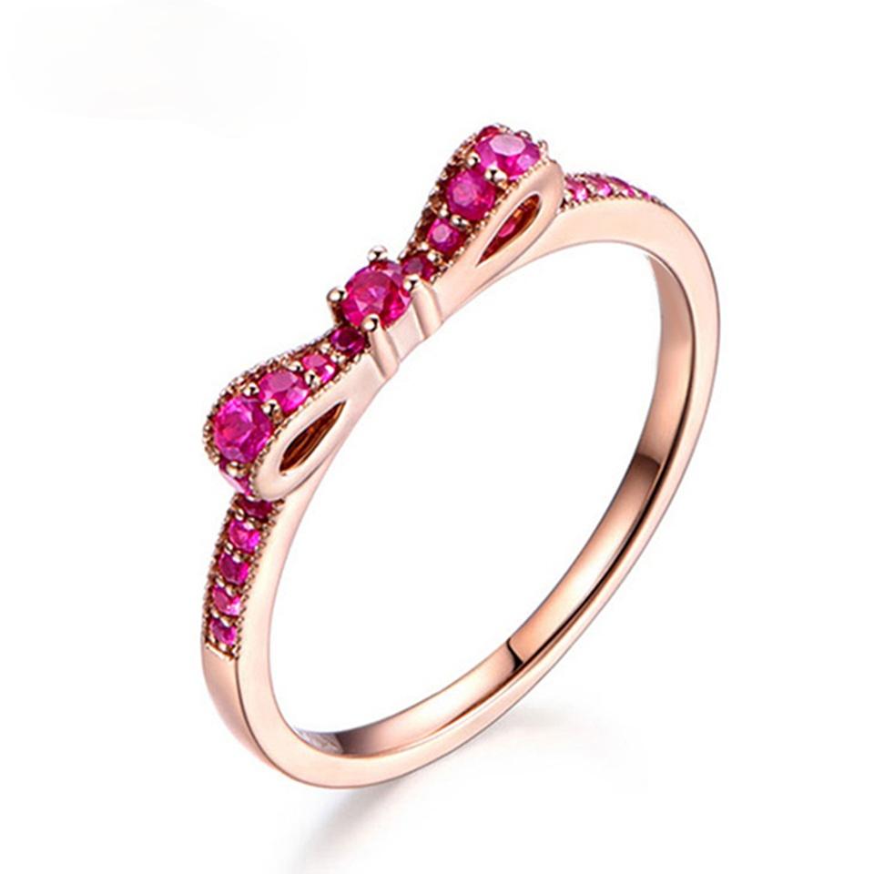 Настоящие кольца из серебра S с бантом для женщин Изысканное кольцо-штабель из шпинели Кольцо для влюбленных Свадебный подарок на день рождения Изящное 10 рубиновый