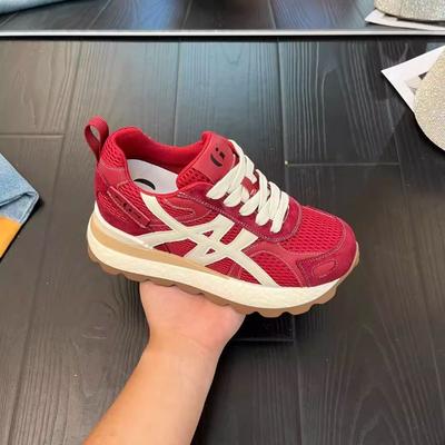 New Women's Retro Red Inner Height-increasing Women's Autumn Sports and Leisure Shoes