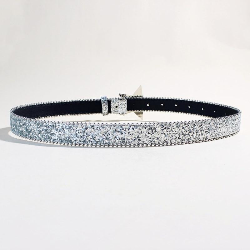 Star Buckles Belt for Women Jeans Pants Shimmering Sequined Belt Bead Trim Belt for Shorts 2000s Fashion Waist Accessories