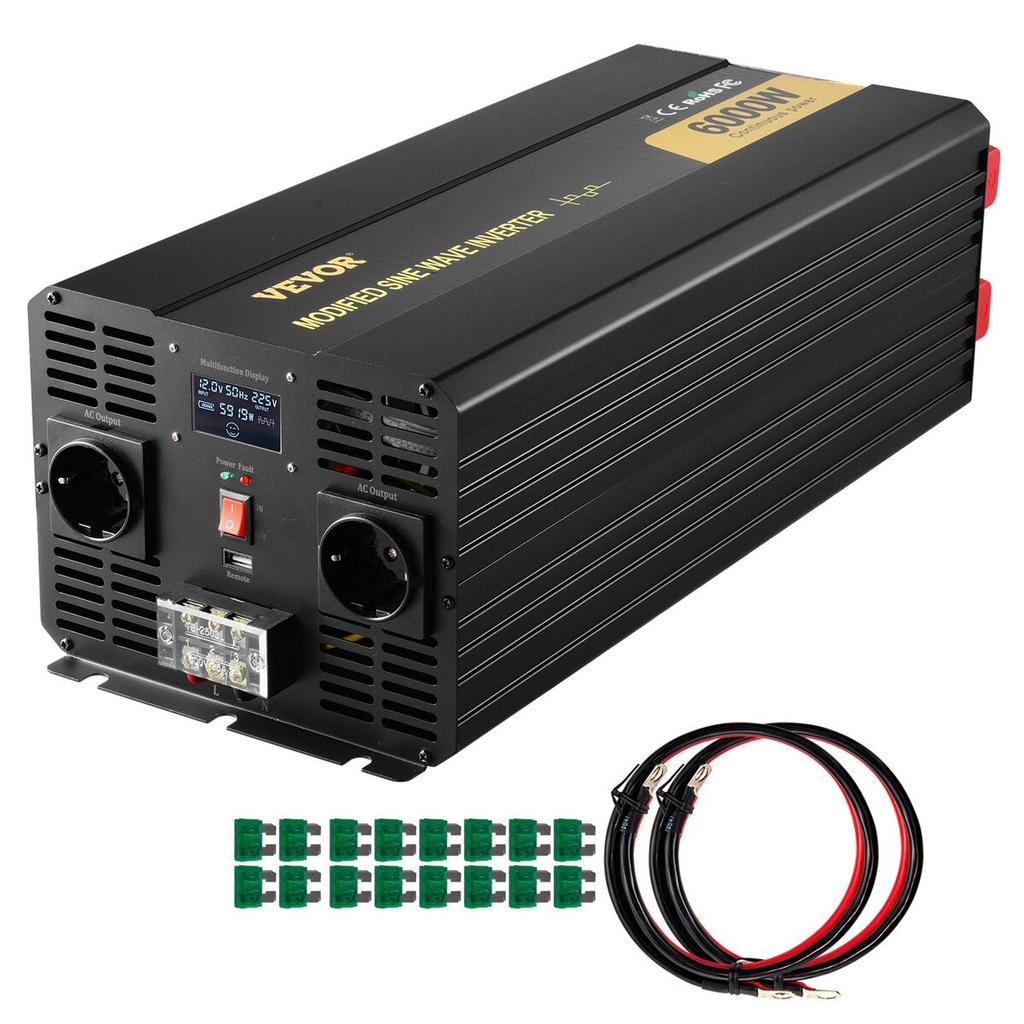 Power Inverter Modified Sine Wave Inverter 6000W DC 12V To AC 230V LCD
