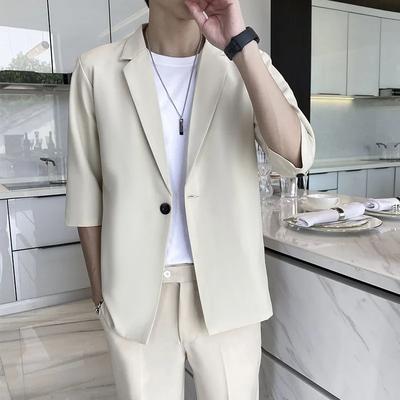 Giacca da uomo estiva, casual, sottile, a maniche sette quarti, tinta unita, comoda e ampia