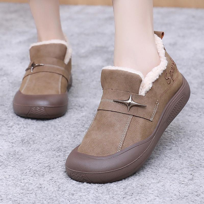 Boken Shoes Women's Winter New Collection with Velvet Warm Cotton Shoes Women's Thick Soled Snow Boots Casual Cotton Boots