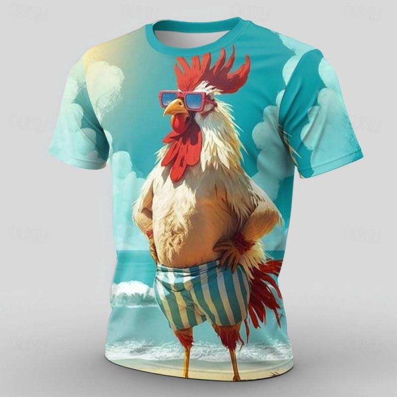 Animal Fashion Chicken 3D Print Sports Quick-dry Breathable Men T-shirt Street Casual Popular Vacation Trend Short Sleeve Summer