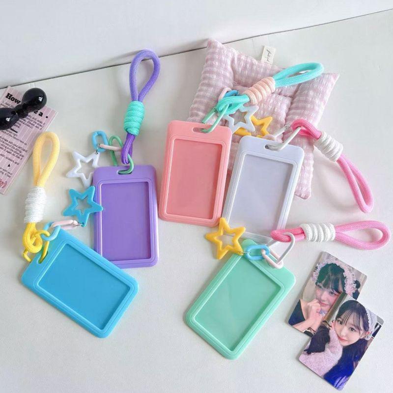 Dopamine Star Card Holder: Candy Color Slide Cover with 3-Inch Lanyard for Meal, Bus & Chasing Cards.