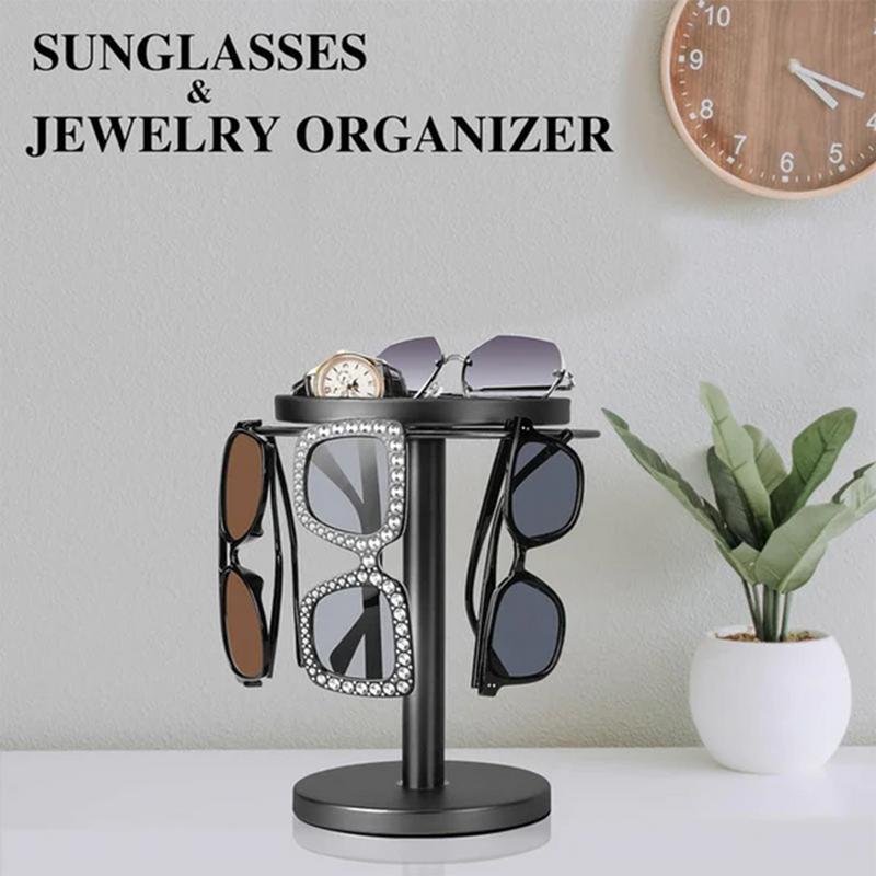 360 Rotating Sunglasses Organizer Stainless Steel Sunglasses Holder With Tray Multiple Eyewear Storage For Tabletop Nightstand