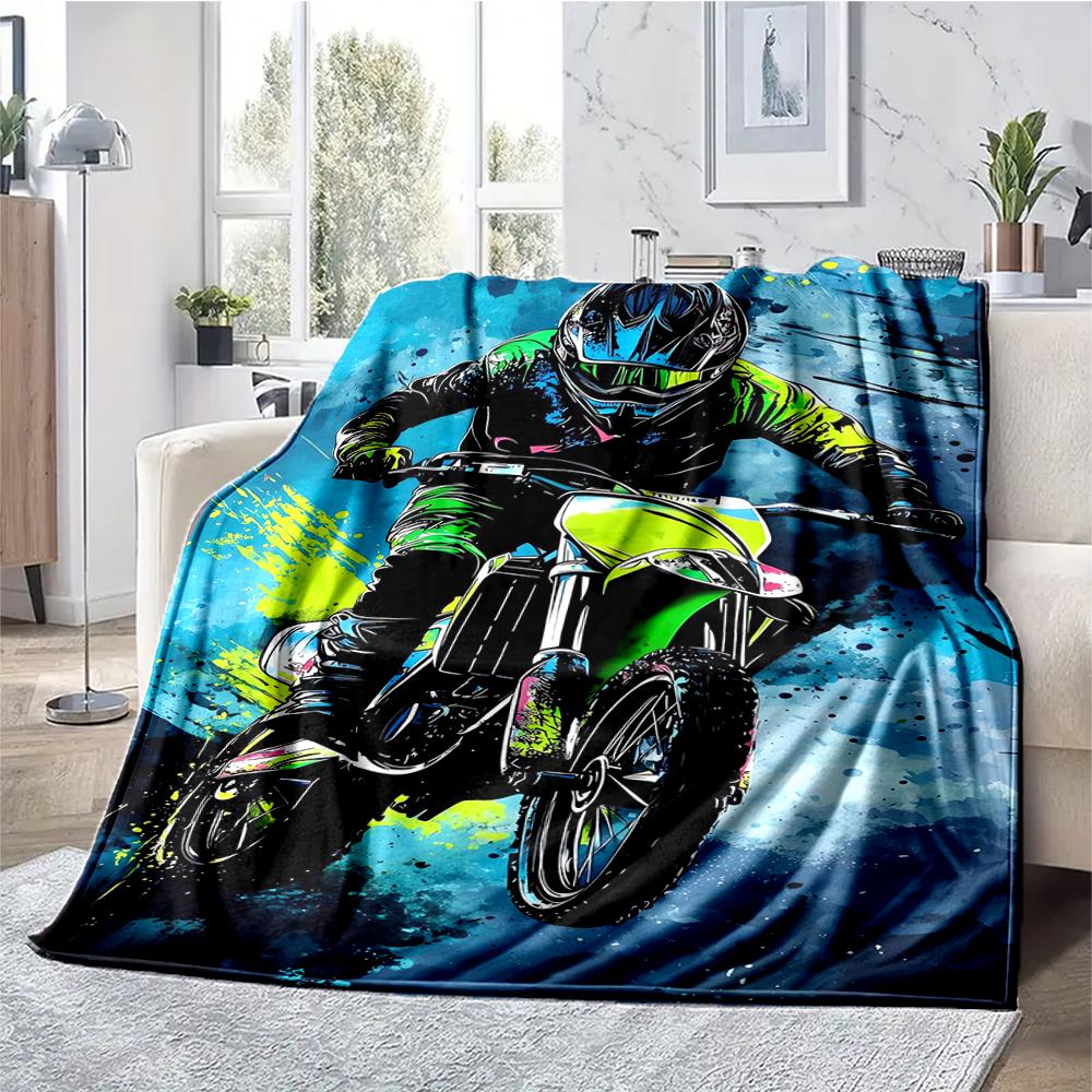 Off-road Motorcycles Theme Printed Blanket - Perfect for Couch, Bed, Travel & Outdoor Use | Machine Washable, Cozy & Durable.