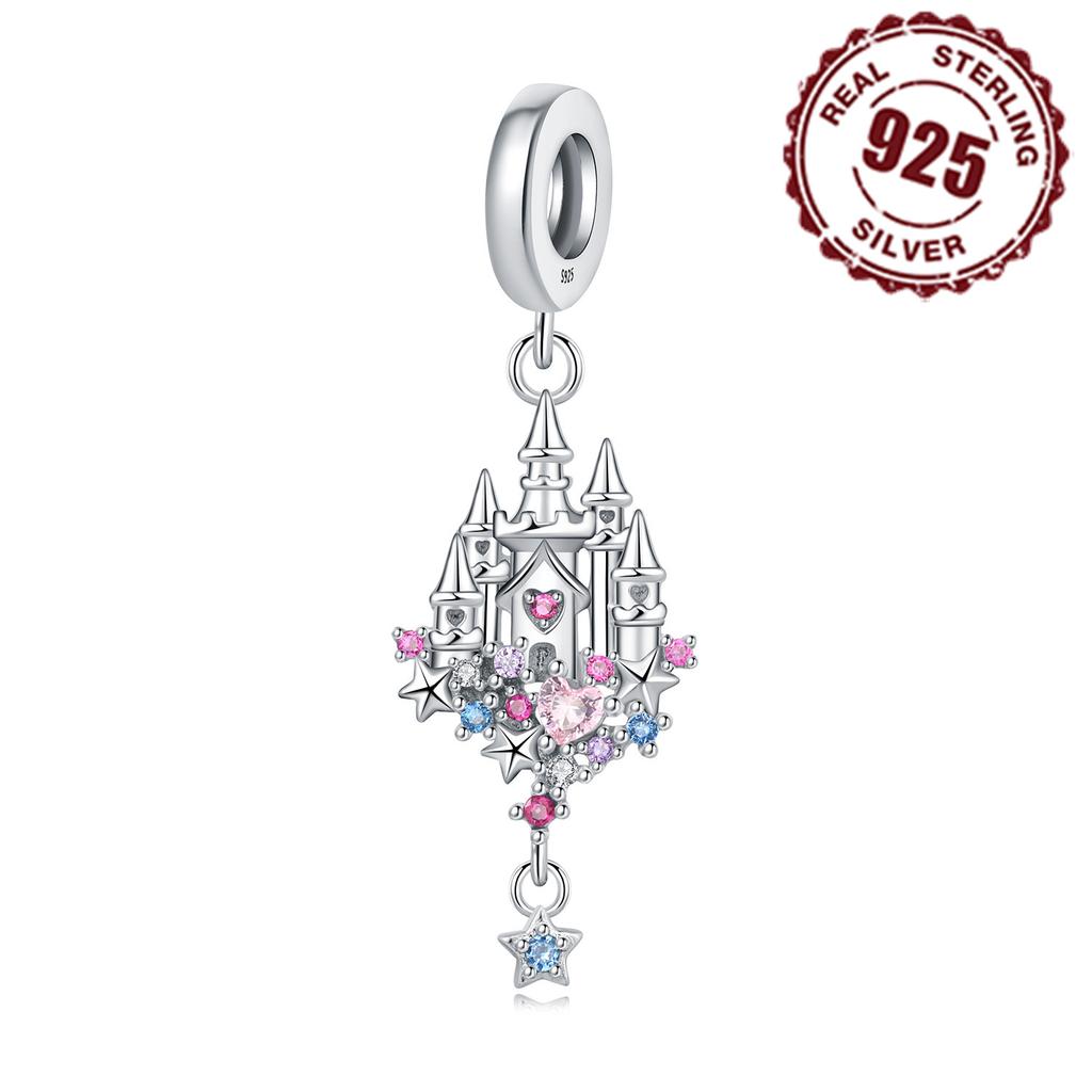 High Quality Copper Colorful Heart Castle Charm Pendant Suitable For Original Bracelets Necklaces Women'S Diy Jewelry Gifts