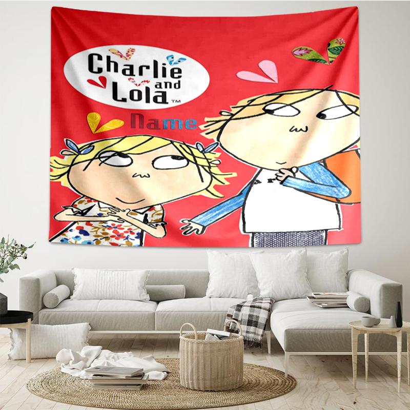 Custom Name Charlie and Lola Print Tapestry, Backdrop, Easy Setup, Ideal for Bedroom, Office & Living Room, with Aesthetic Wall Hanging Decor.