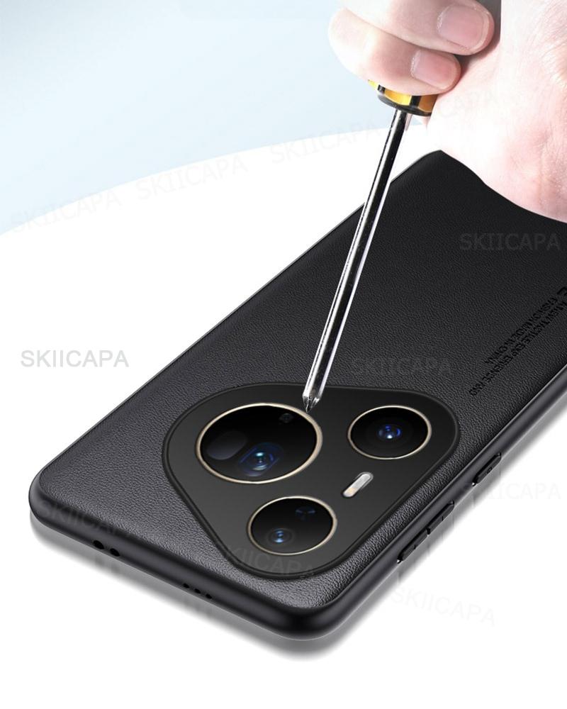 Plain Leather Phone Case for HUAWEI Pura 80 Ultra 80Pro + Matte Silicone Soft Bumper Cover Cases For Pura 70 Ultra 70 Pro Plus