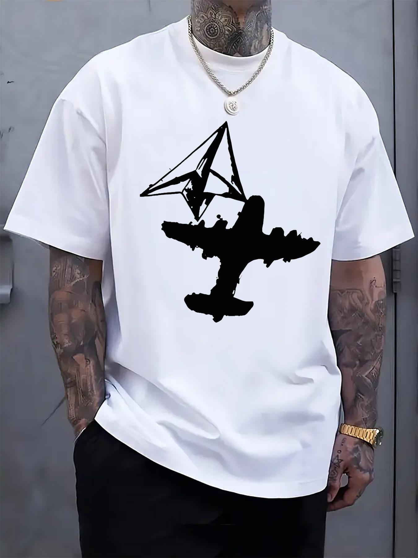 Casual Crew Neck Short Sleeve T-shirt with Stylish Airplane & Kite Graphic Print - Light Gray XXXXL