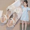 Girls Half Sandals Korean Style Kids Princess Shoes Cute Rabbit 2025 Summer New Girls Beach Shoes Non-slip Ins Sweet Bowtie