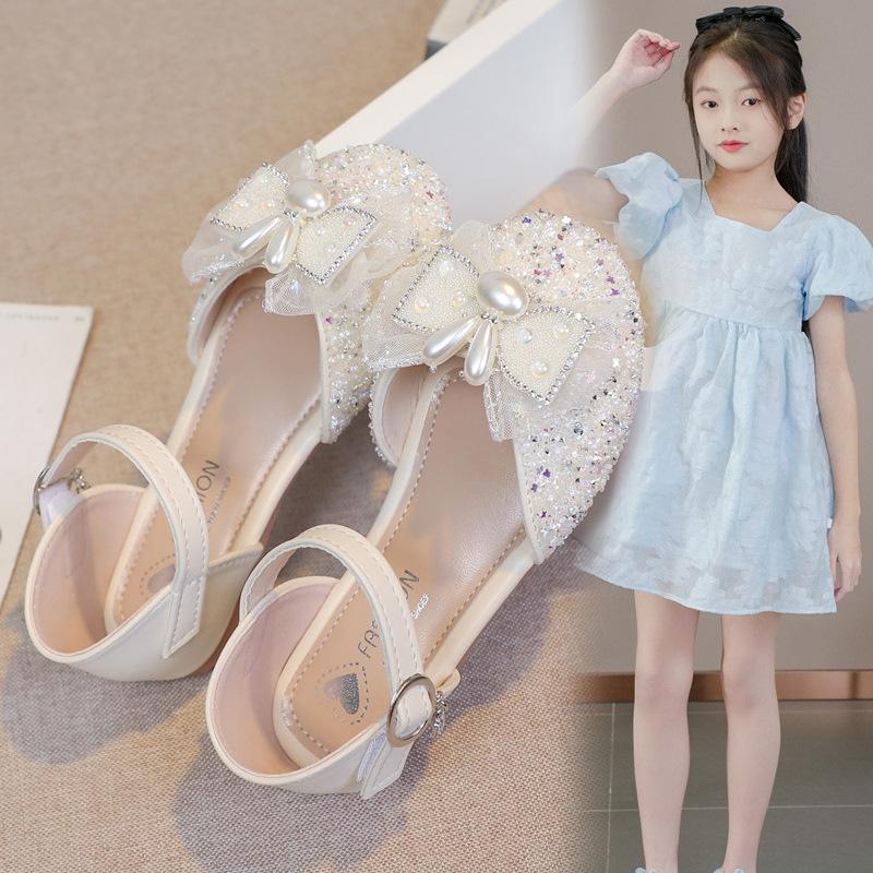 Girls Half Sandals Korean Style Kids Princess Shoes Cute Rabbit 2025 Summer New Girls Beach Shoes Non-slip Ins Sweet Bowtie