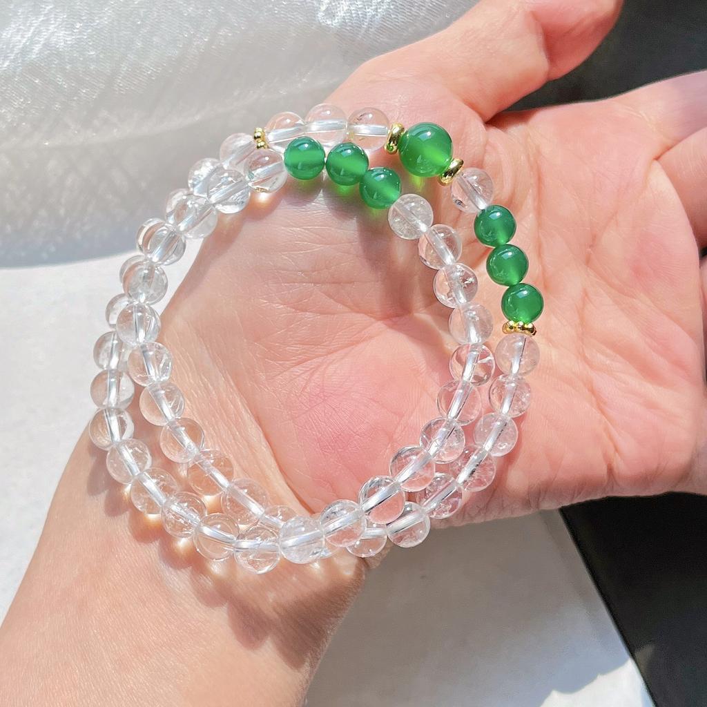Natural White Crystal Chalcedony Multi-Circle Design Bracelet Bracelet.