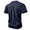 Men’s T-shirts Henley Collar Short Sleeves Cotton Polo Shirts Solid Color Casual Tops