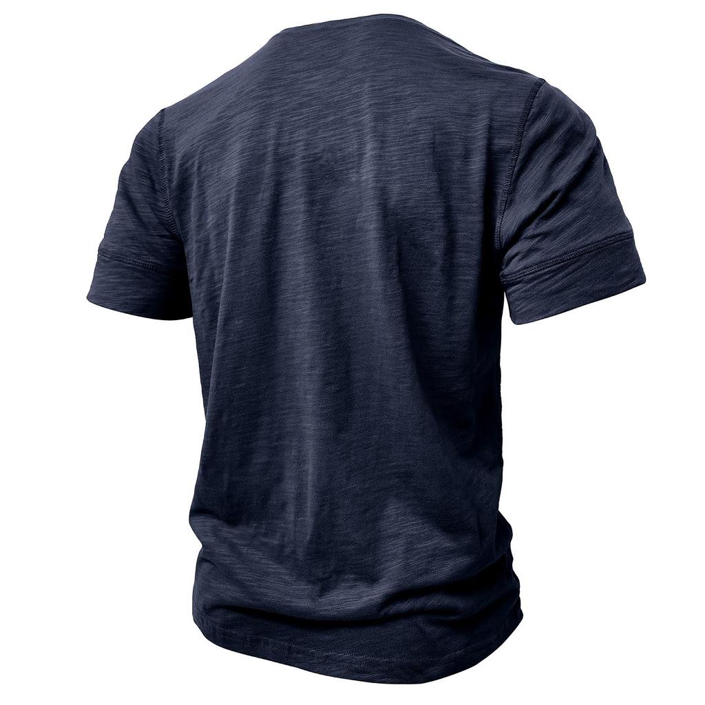 Men’s T-shirts Henley Collar Short Sleeves Cotton Polo Shirts Solid Color Casual Tops