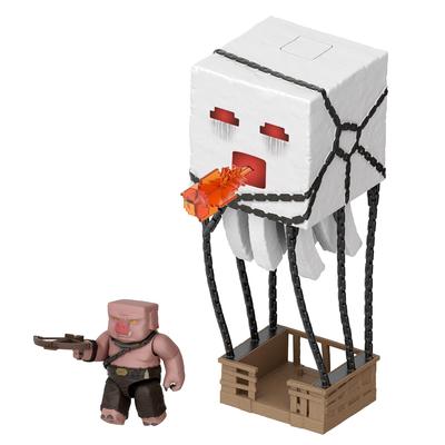 Mattel Minecraft Die Großen und Lauten Ghast und Armbrust-Piglin Figuren für Kinder ab 6 Jahren und JFB69 Film Feuerball-Angriff Nach Oben, Weiß,
