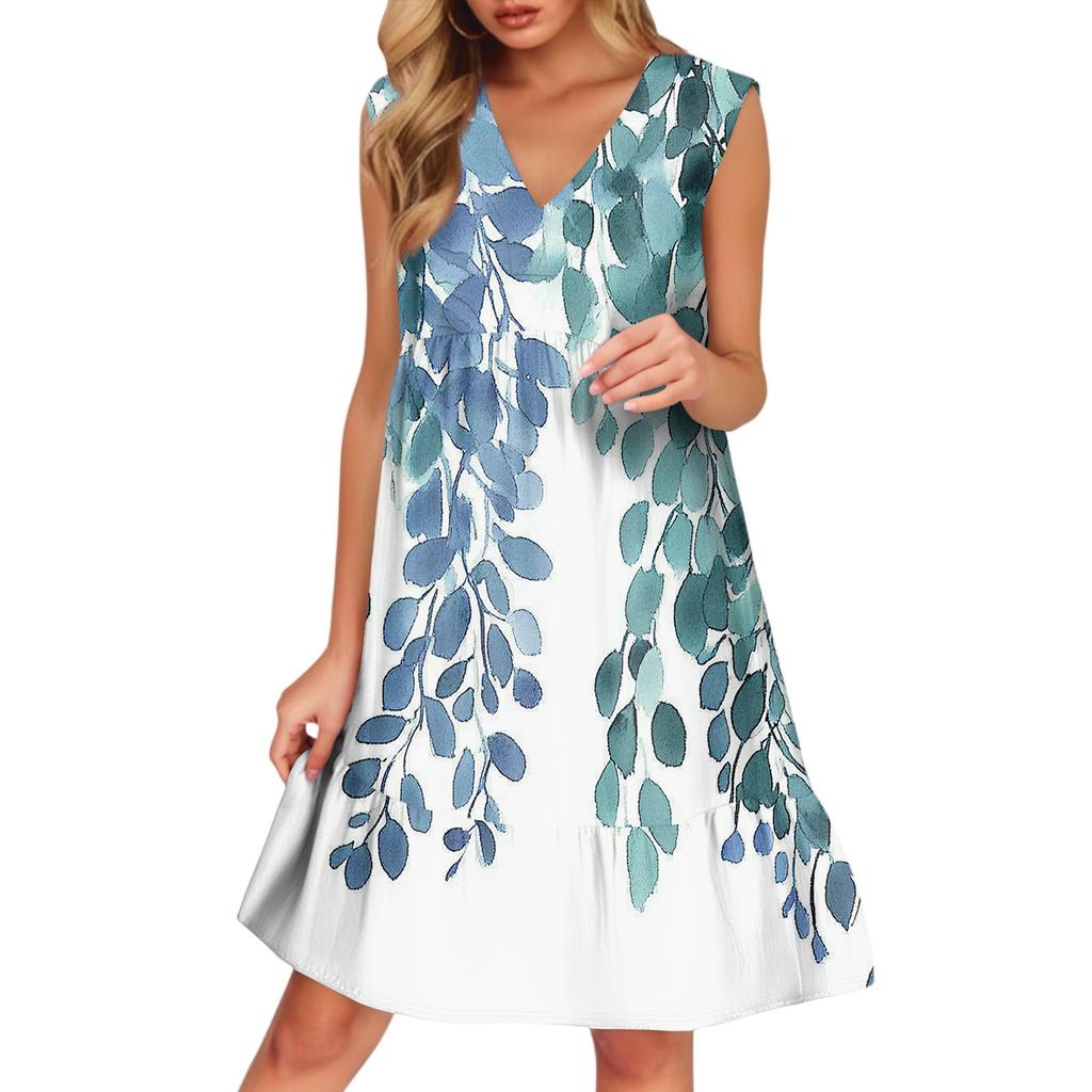 Women's Casual Fashion Breathable V-neck Vest With Pockets Floral Holiday Dress