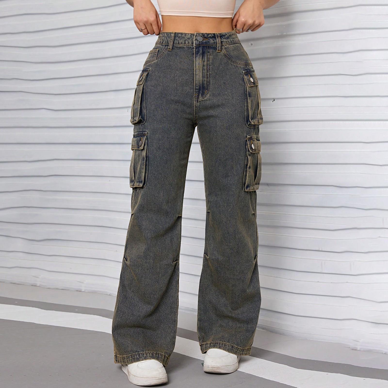 

Женские потертые женские джинсы с высокой талией Модные универсальные прямые брюки M