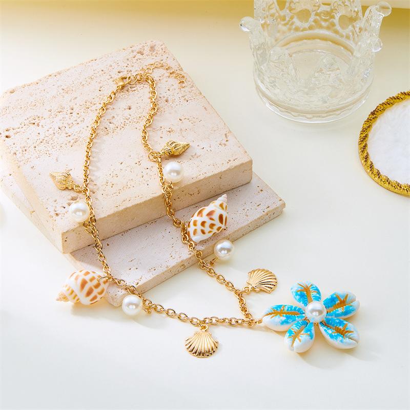 Bohemia Gold Plated Double Layer Shell Necklace For Women Starfish Conch Scallop Pendant Choker Summer Beach Jewelry Accessories
