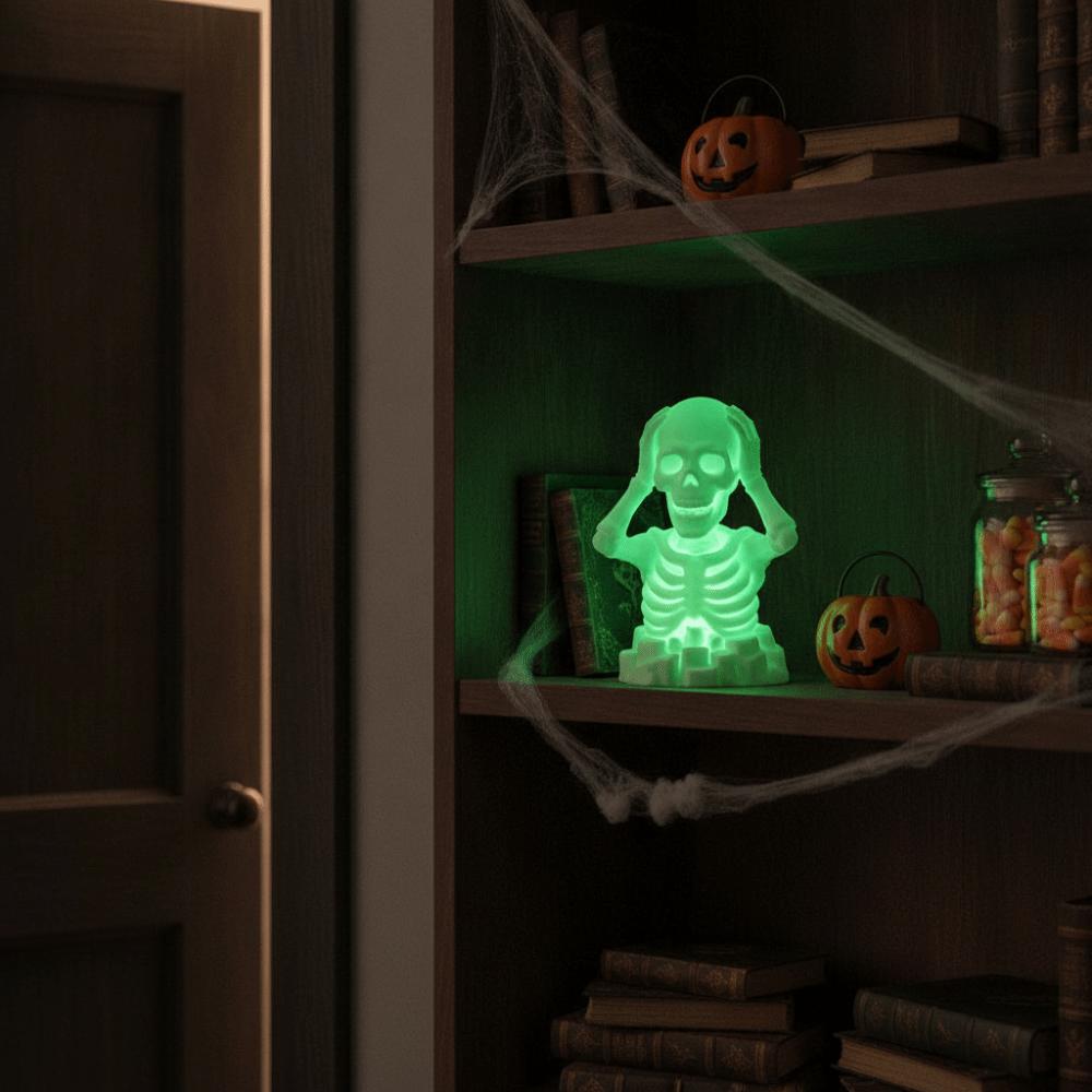 Compact 3D Printed Skull Novelty Luminous Tabletop Statue Halloween Skeleton Figurine  Showcase