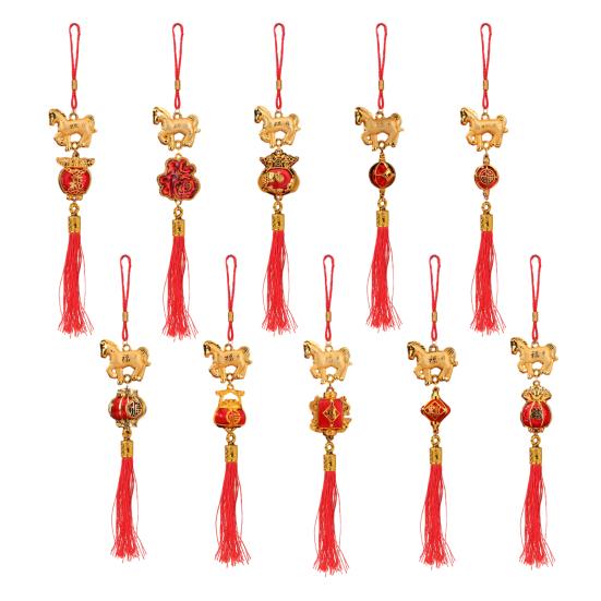 2026 Horse Hanging Ornament Chinese New Year Horse Lucky Charm Red Tassel Feng Shui Pendant for Car Bonsai Tree Lunar New Year Wealth